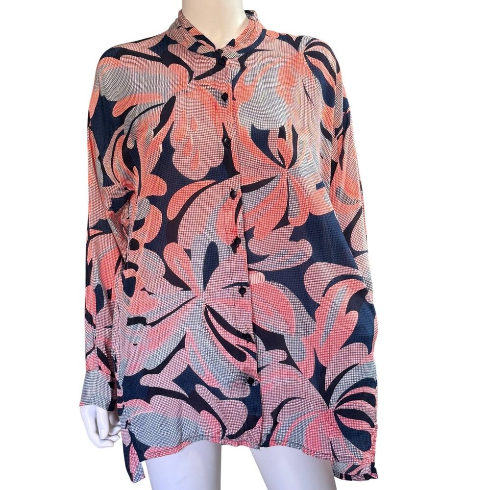 Masai Copenhagen Lagenlook Tunic Shirt 100% Viscose Floral Button Down Small
